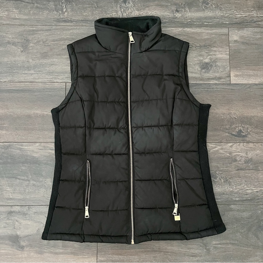 Calvin Klein Black Puffer Vest with Gold Zippers